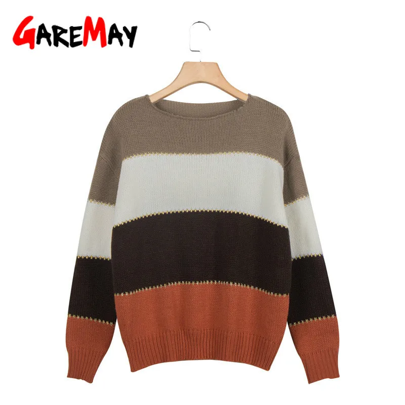 Свободный толстый свитер в полоску Женский пуловер Сезон осень-зима Свитера