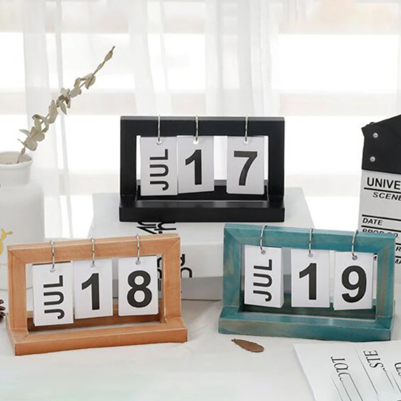 

Vintage Desktop Wooden Letters Calendar Cube Block Home Decoration Accessories calendar 2021 Desk Calendar