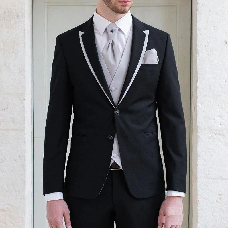 

Black Mans Suits For Wedding Custome Made Suits Party Suits Business Suits Dinner Suits Three Pieces Suits(Jacket+Pants+Vest)