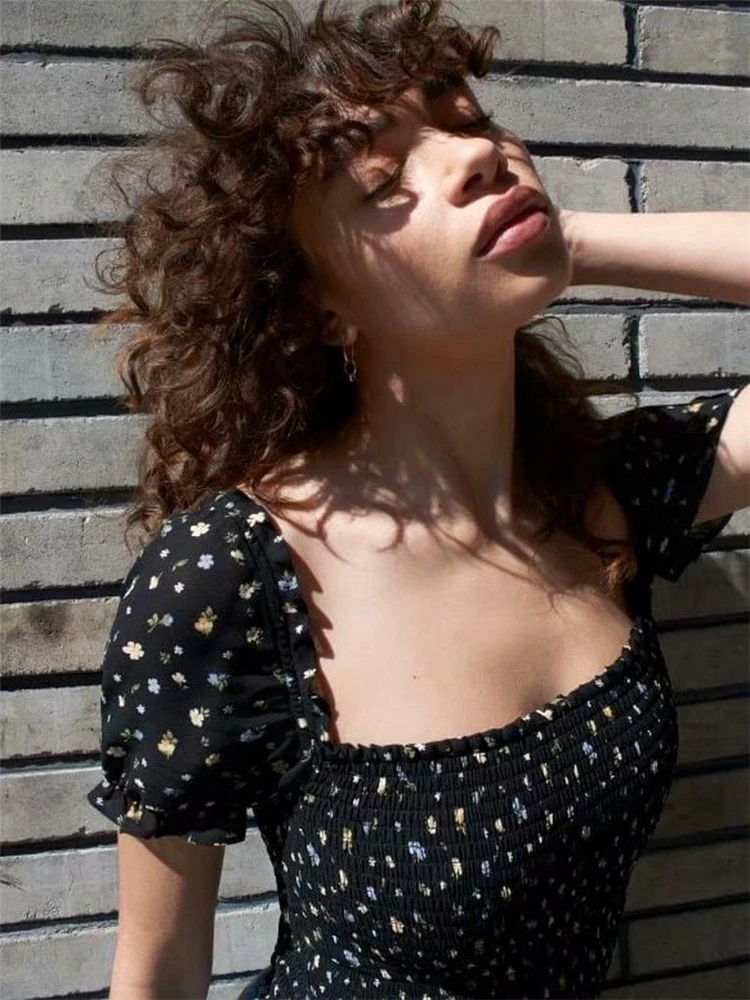 Женский пуловер с пышными рукавами модный сексуальный винтажный цветочный