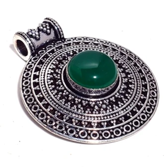 

Green Onyx Pendant Silver Overlay over Copper Jewelry , 46 mm, P7544