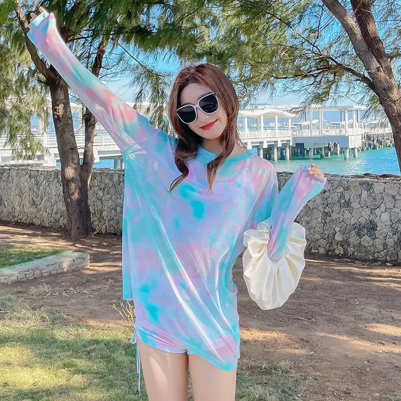 Bikini Sets Women 3 Pieces Tie-dye Summer Popular New Fashion Beachwear Chic Slim Sexy Swimsuits High Waist Soft Ladies Ulzzang | Женская