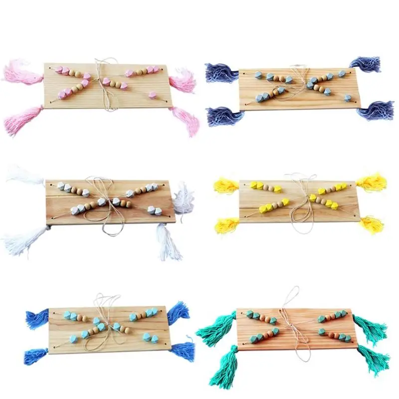 Деревянные полки с бусинами и кисточками в скандинавском стиле настенный