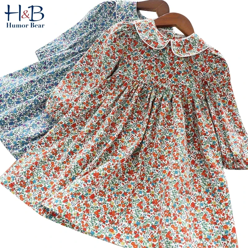 Humor Bear Girls Floral Dress  NEW Baby Girls Dress Party College Style Lapel Princess Dress Fashion Kids Children Clothing