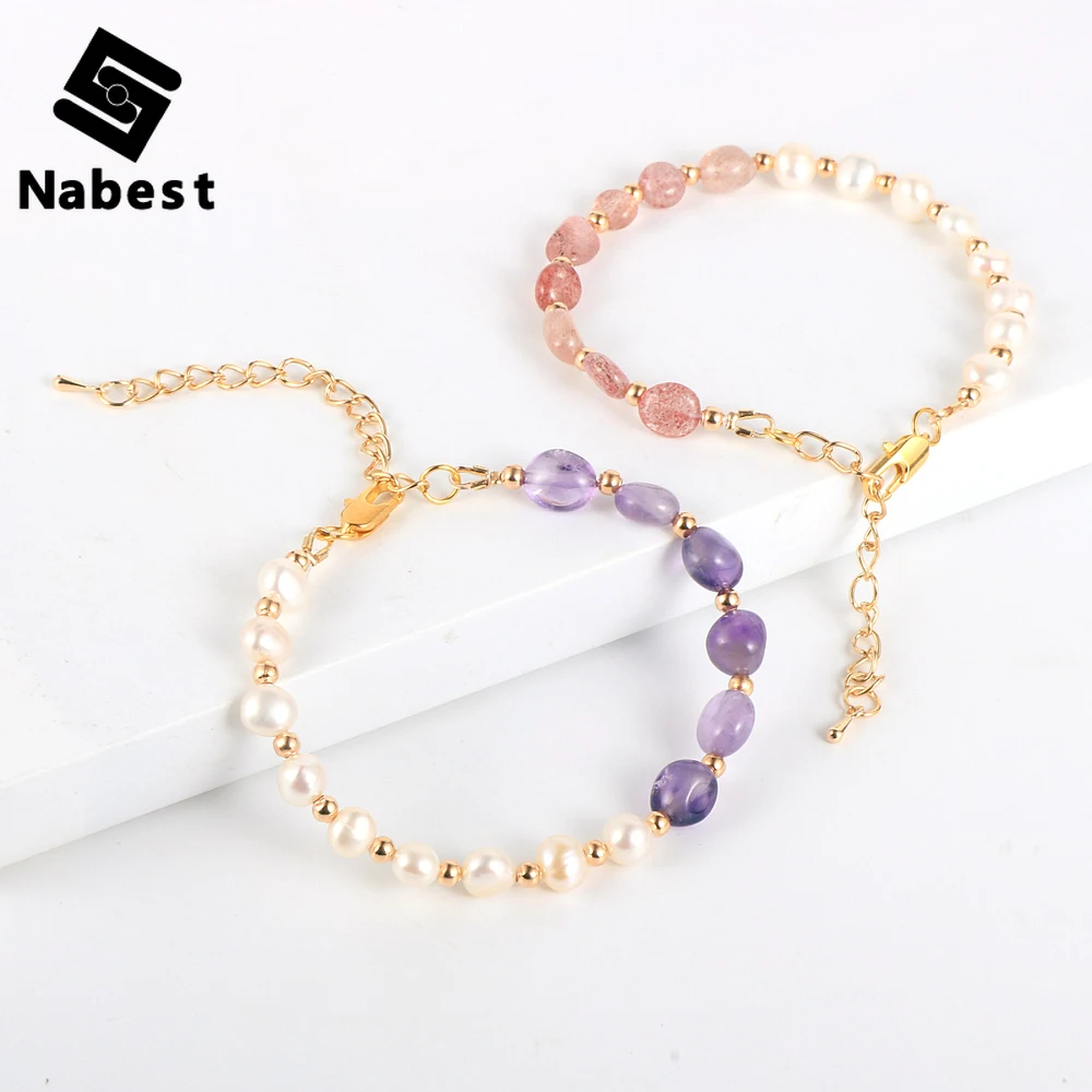 Женский браслет с натуральным камнем пресноводным жемчугом Необычные кристаллы