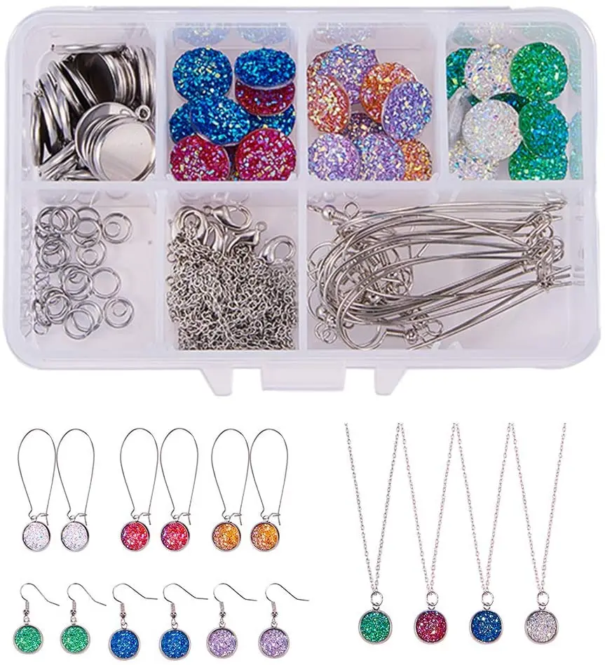 

Набор для изготовления ювелирных изделий, ожерелье, серьги с плоским основанием, драгоценный камень, кабошон, фотокрючок, DIY14, 1 коробка