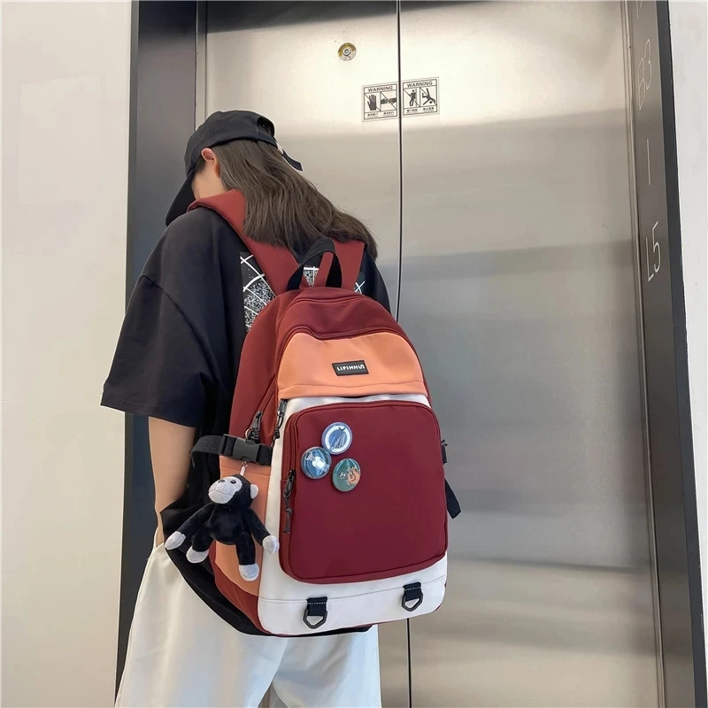 Japan Korea Simple Harajuku Street Trend Women's Backpack Campus Student College Backpack Casual Men Fashion Hit Color Schoolbag