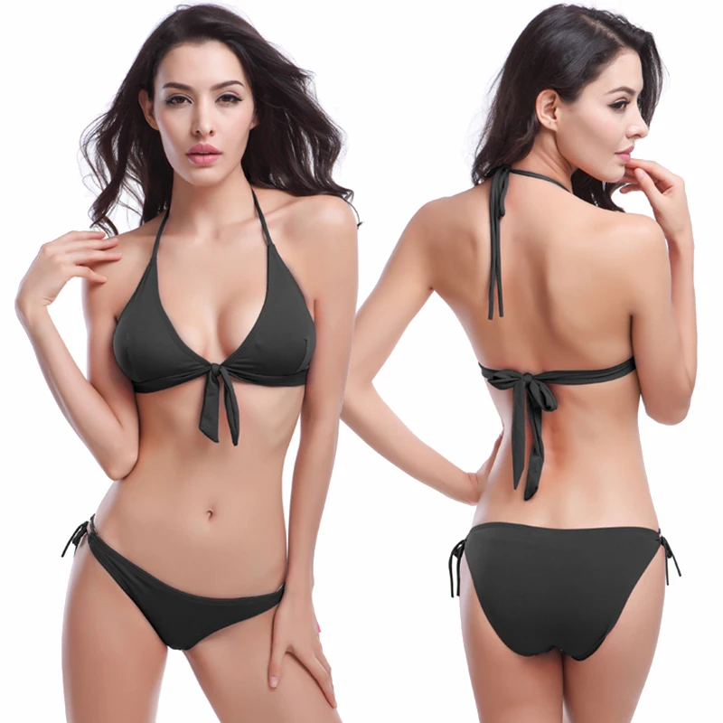 

Vintage Bowknotted Top Removable Padding 2021 Hot Sale Cheap Bandage Ties Black Bikini for Women Dropshipping