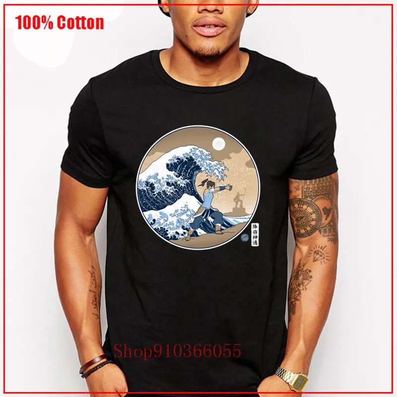 Футболка мужская черно белая из хлопка с принтом волны|Мужские футболки| |