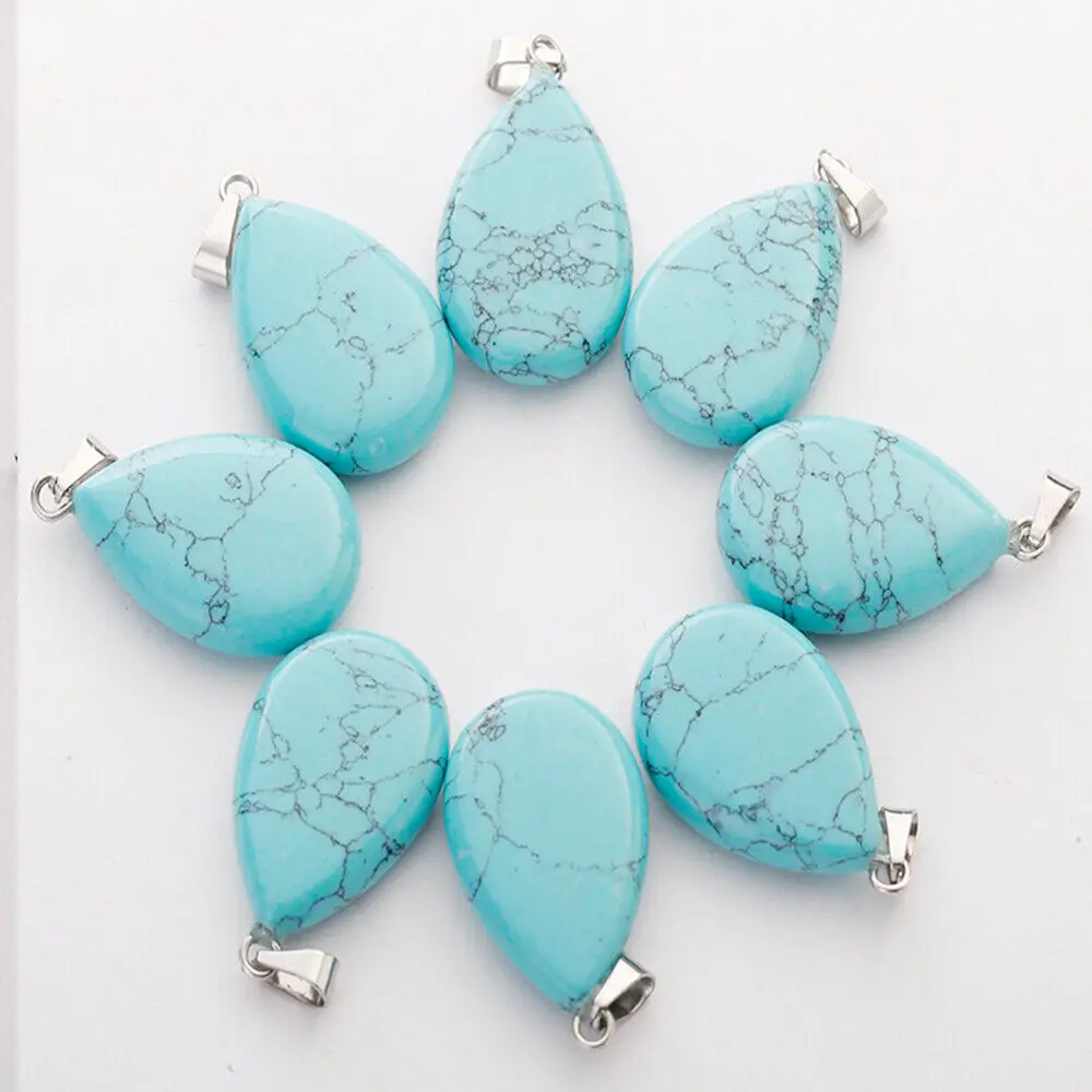 

1pcs turquoise natural crystal stone necklace teardrop pendant