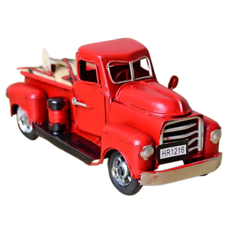 

Vintage Red Metal Truck Christmas Ornament Kids Xmas Gifts Toy Table Top Decorations Child Toys Christmas Toys