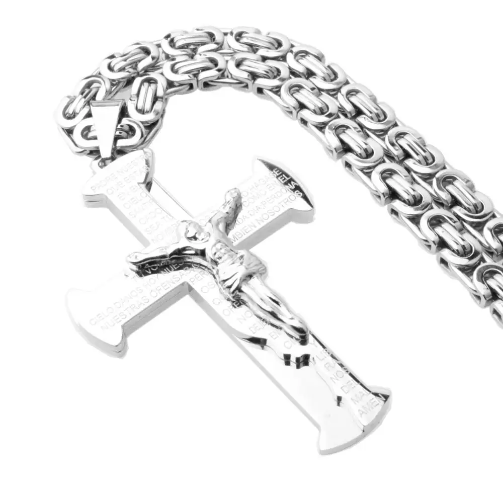 

Bin Yu Heavy Crucifix Cross Pendant Necklace Men Gold Stainless Steel Male Punk Necklaces Byzantine Chain Men Necklaces Jewelry