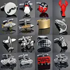 Запонки мужские, с изображением животных, лобстеров, самолетов, мотоциклов, гоночных велосипедов, пингвинов