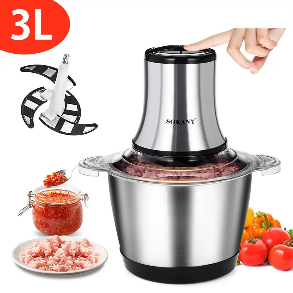 

800W 3L Electric Meat Mixer blender Grinder 2Speed Stainless Steel Electric Chopper Automatic Mincing Machine Quiet Food blender