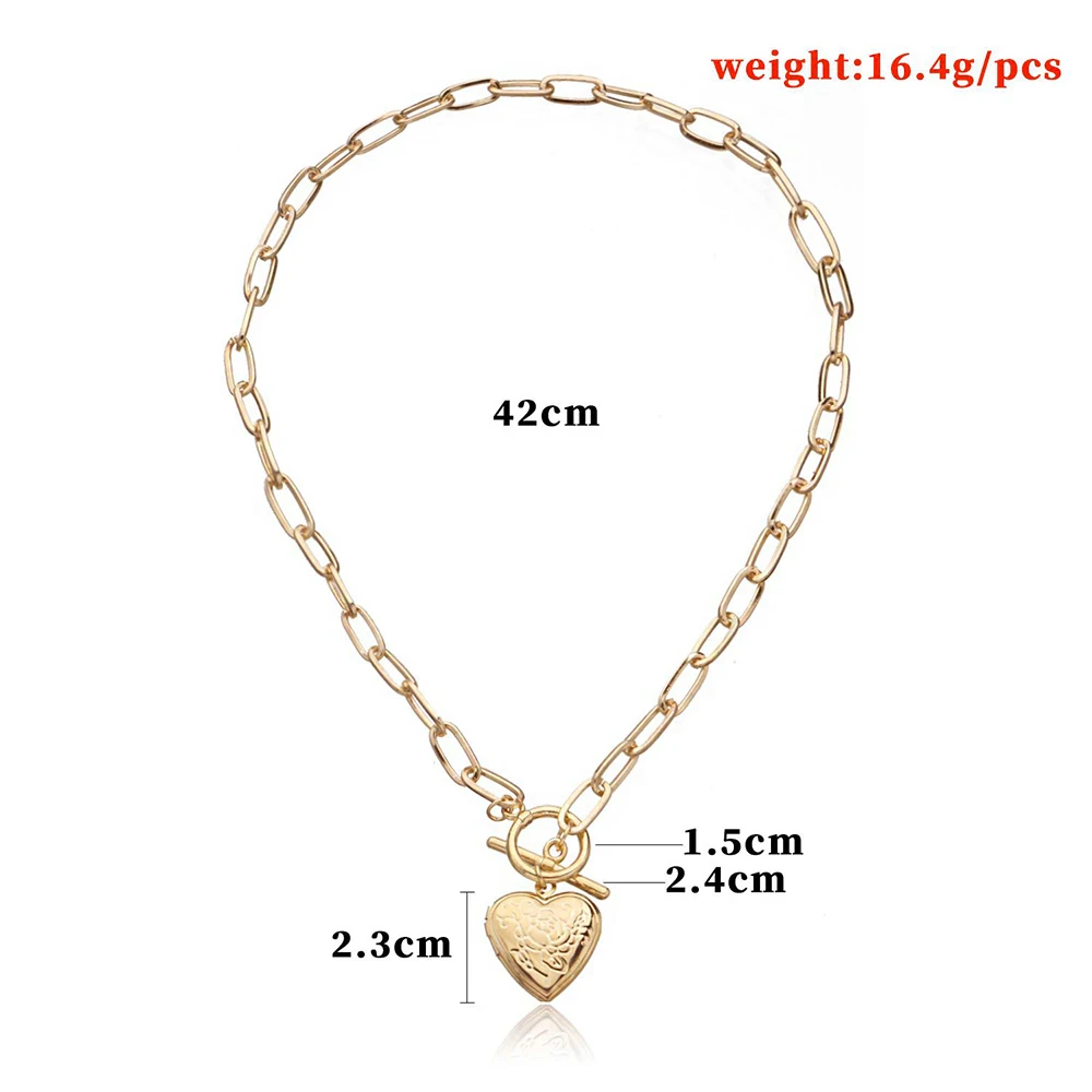 

Goth Lover Heart Pendant On The Chain Necklace Women Girls Opened Photo Frame Vintage Neck Aesthetic Accessories Couples Jewelry