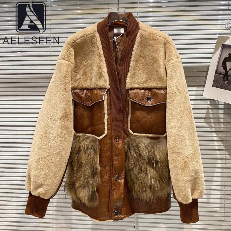 

AELESEEN Fashion Designer Autumn Winter Padded Jacket Fox Hair Patchwork Fur one Single Breasted High Quality Outwears Coat