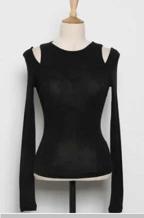 

Off the shoulder micro through female New Tight sexy Tees Summer Long Sleeve Women tops Thin