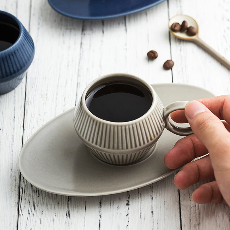 Nordic Style Roman Vertical Stripes Ceramic Espresso Mug Saucer Kit Cafe Shop Afternoon Tea Small Latte Coffee Cup And Dish Set | Дом и сад