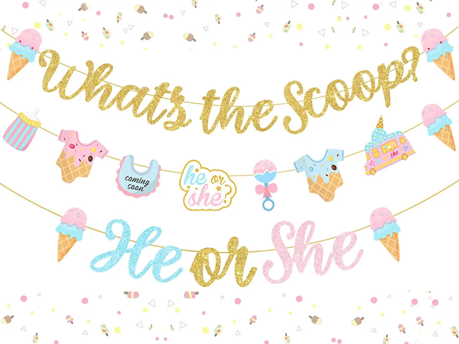 

Гирлянда с надписью «He or She» и 8 шт. гирлянд из мороженого, украшения для вечерние