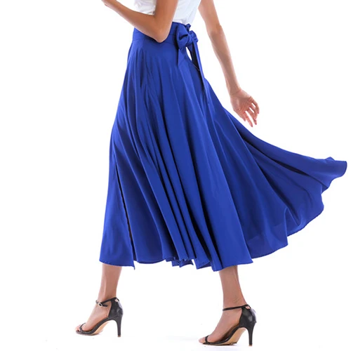 royal blue Новинка, модная женская длинная юбка, Повседневная Весенняя летняя юбка, женская элегантная однотонная трапециевидная юбка макси с бантом, женская одежда - Цвет: royal blue
