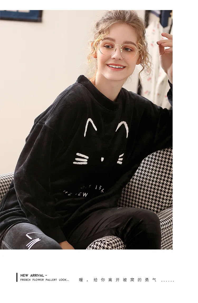 Бархатная Коралловая Пижама женская зимняя свободная Милая пижама с длинными