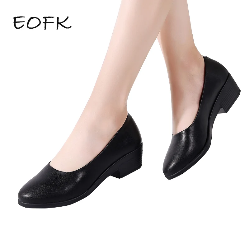 

Женские туфли-лодочки EOFK, базовая обувь без шнуровки с закрытым носком, женские туфли на квадратном каблуке для отеля и стюардессы, женская ...