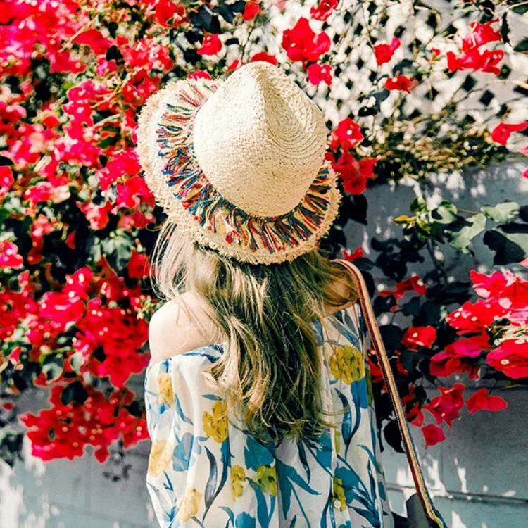 Красочная кисточка лента украшение соломенное затенение шляпа от солнца Женская