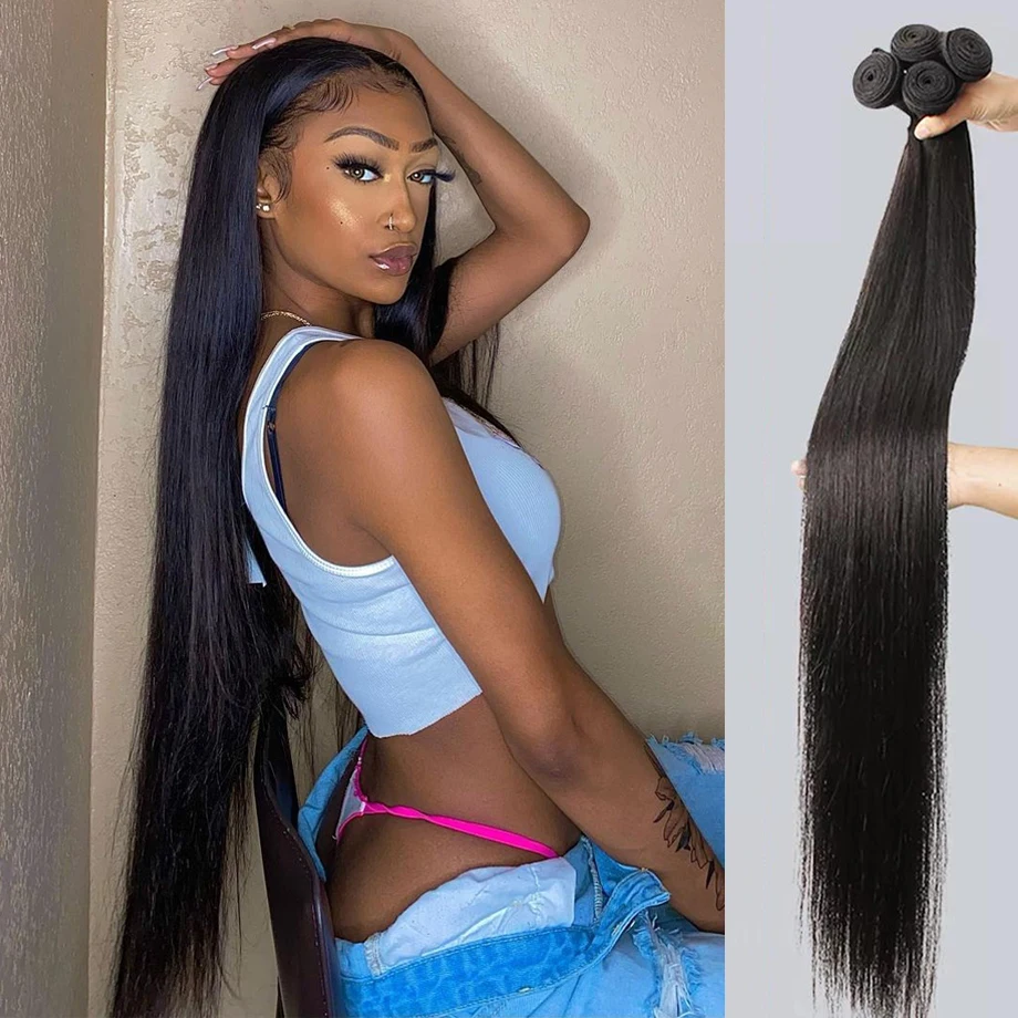 

Straight 28 30 32 40inch Remy Brazilian Hair Weave Human Hair Bundles Bone Straight Hair Natural Color 100% Human Hair Extension