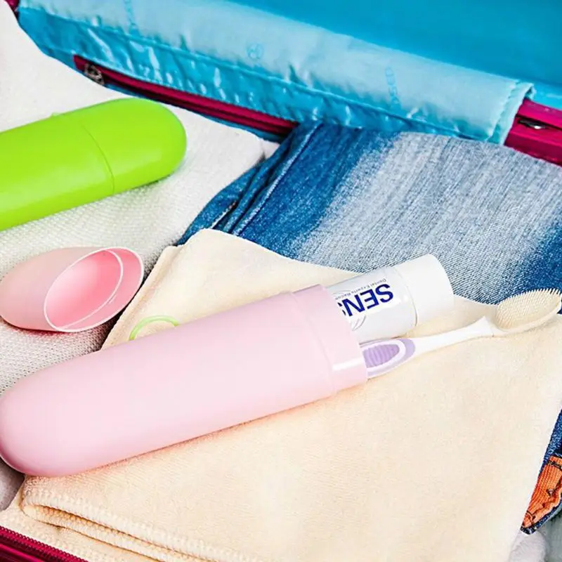 

Portable Travel Toothpaste Toothbrush Holder Scrub Plastic Cup Contrast Candy Color Outdoor Storage Case Box Bathroom Accessory