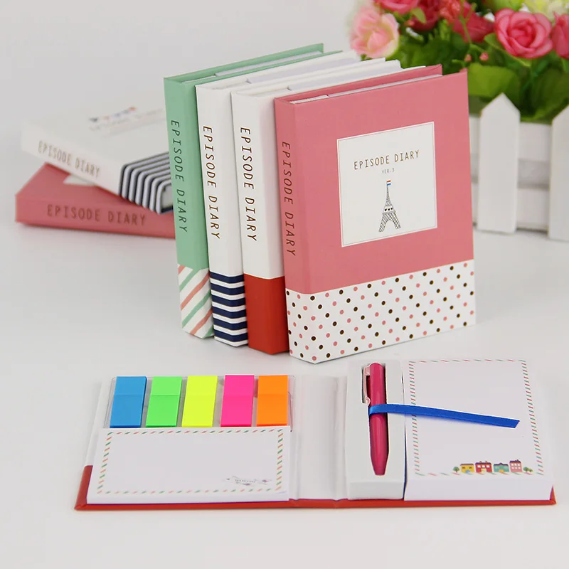

1 PC Creative Hardcover Notepad Sticky Notes Kawaii Stationery Diary Notebook and Pen Office School Supplies Planner