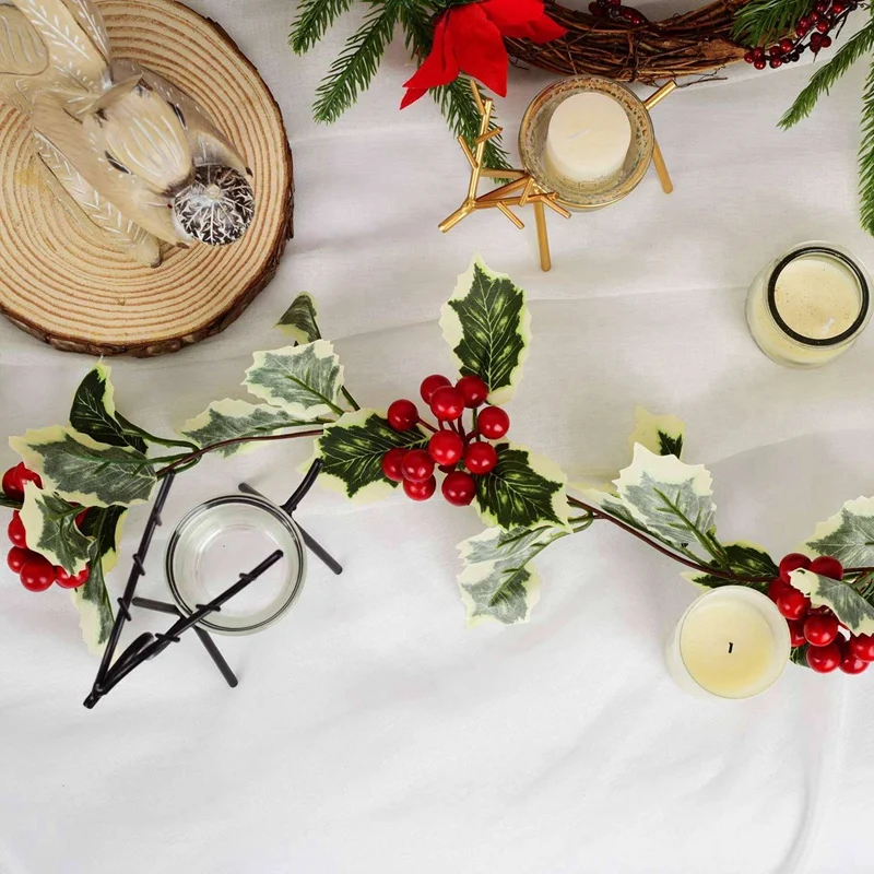 

2PCS Christmas Red Berry Garland with Christmas Wreaths Fake Flowers Plastic Grass Pine Garland