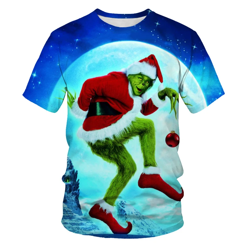 

Hip-hop style creative Santa Claus summer men's and women's T-shirt street personality O-neck short-sleeved oversized T-shirt 3D