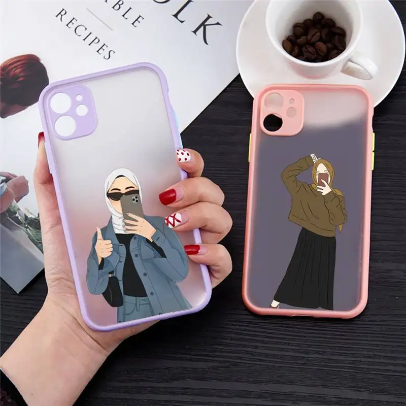

Hijab Face Muslim Islami Phone Case For iPhone 13 12 11 Mini Pro XR XS Max 7 8 Plus X Matte transparent Purple Back Cover