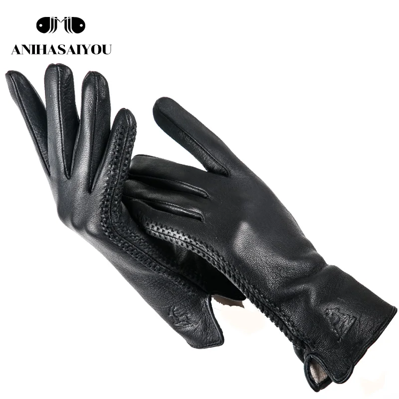 2020 высокие модные черные кожаные перчатки для женщин женские из натуральной кожи