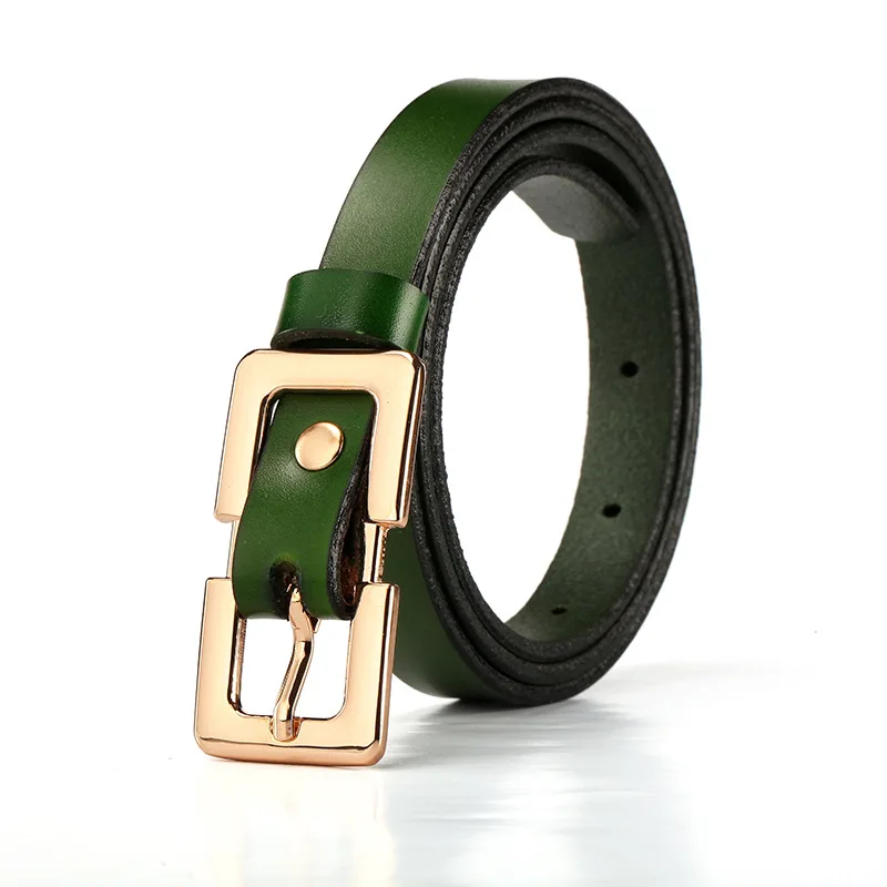 

New Women's Soft Genuine Leather Belts Luxury Designer Gold Alloy Buckle Female Retro Thin Waistband 1.5cm Wide Women Jeans Belt