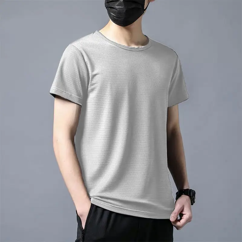 

2022 Summer New Fashion Ice Net Men's T-Shirt Short Sleeve Loose Casual Solid Color Sports Fashion Round Neck