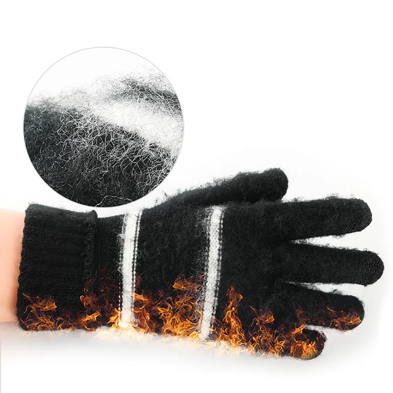 1Pair Men Winter Warm Knitted Gloves Flexible Full Finger Thicken Wool Cashmere Touch Screen QHAG | Спорт и развлечения