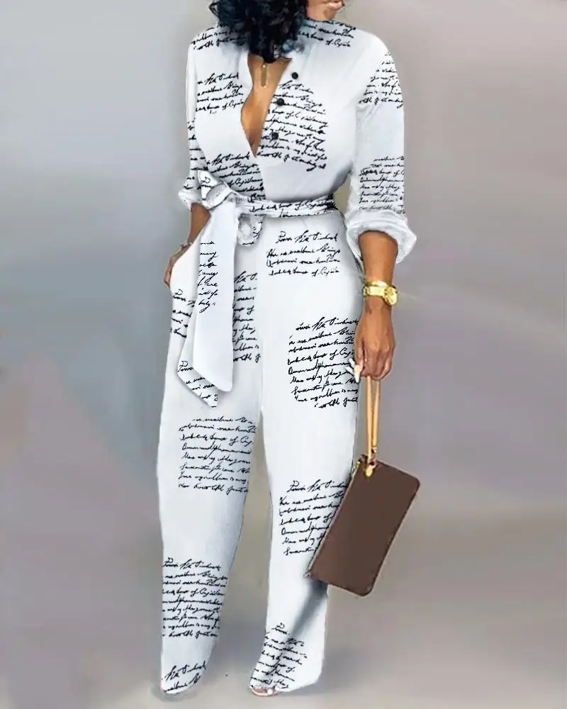 

2021 spring and autumn sexy women's letter printing fashion large size loose jumpsuit