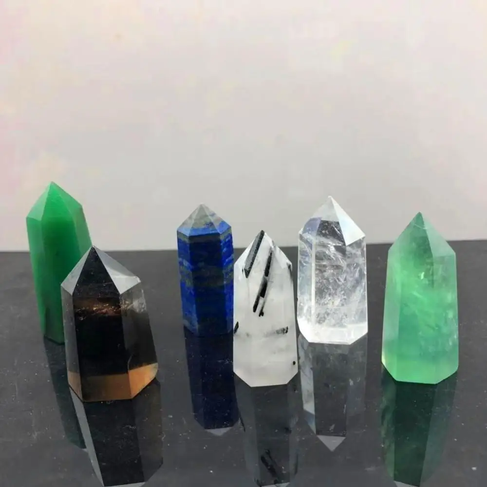 6 шт. натуральный камень набор прозрачный кварц дымчатый кристалл точка палочка