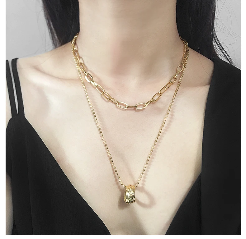 

Titanium With 18K Gold Layered Chains Necklace Women Stainless Steel Jewelry Japan Korea Fashion Designer T Show Party Runway