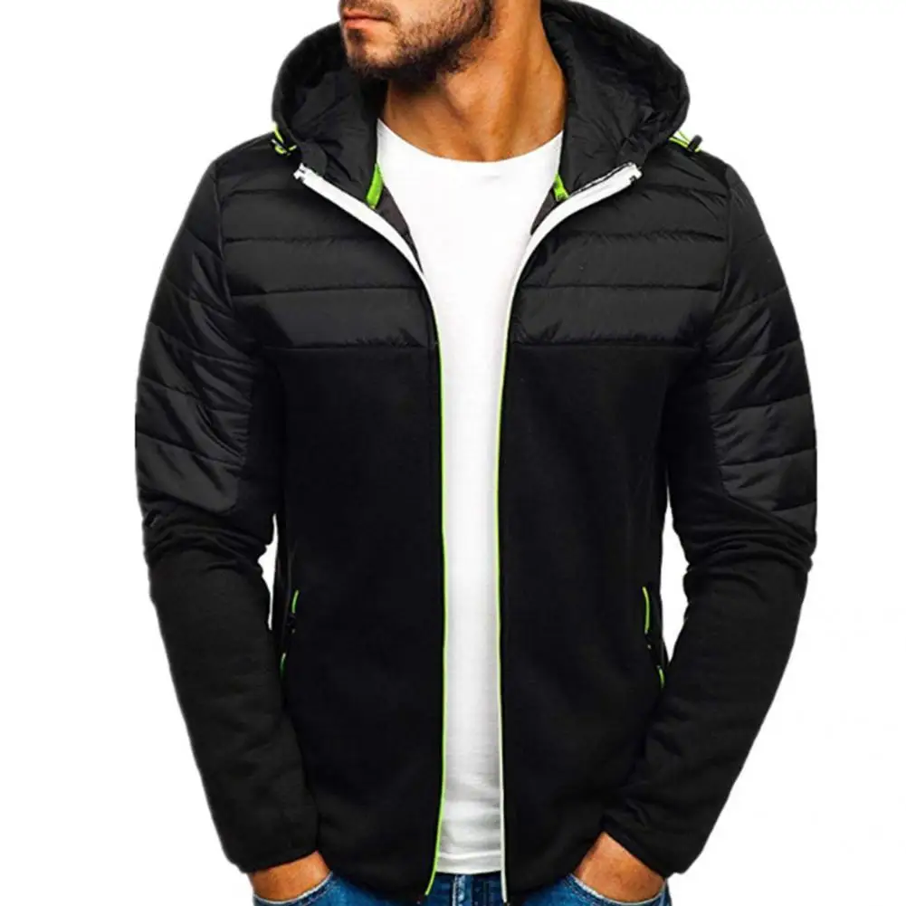 

Men Jacket Fashion Autumn Winter Hooded Zipper Patchwork Pockets Jacket Windbreaker for Office Men Overcoat Men Jacket