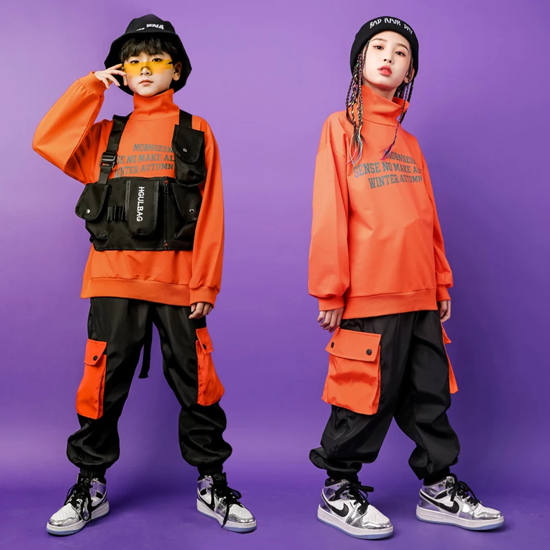 

Kid Hip Hop Clothing Sleeveless Jacket Vest Sweatshirt Top Streetwear Tactical Cargo Pants for Girls Boys Dance Costume Clothes
