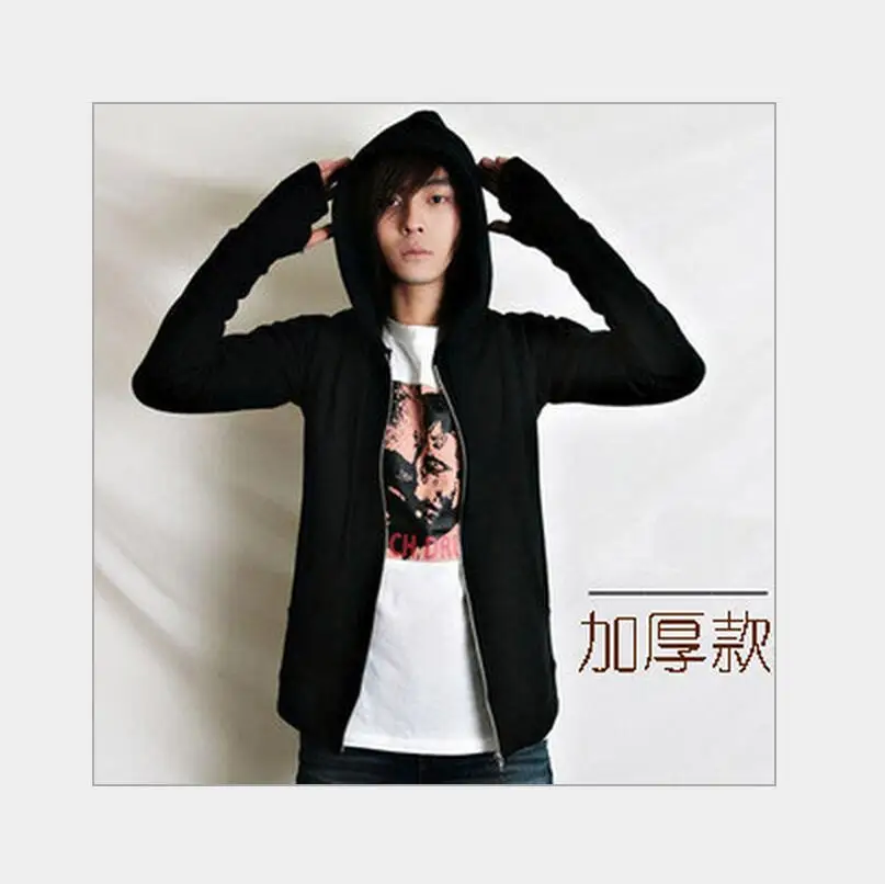 

Size Men Lager Clothing Free Shipping Korean Version Of Self-cultivation Hooded Black Thick Coat / S-2xl