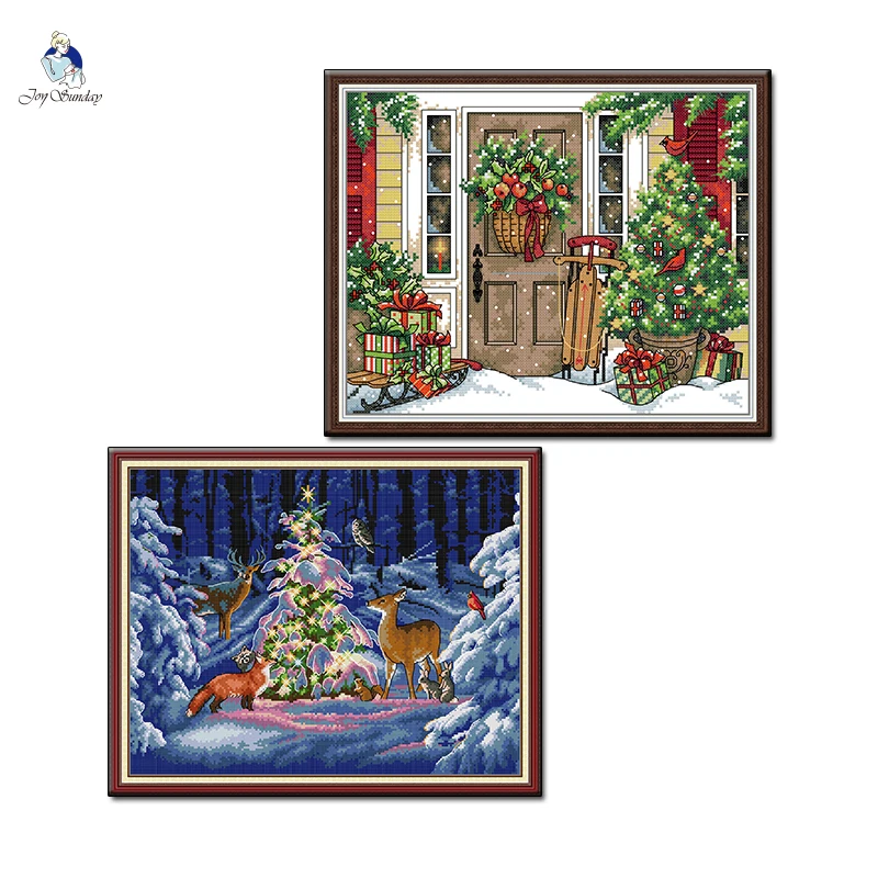 

Joy Sunday Christmas Style Printed Fabric Cross Stitch Kits11CT14CT Counted Canvas DIY Embroidery Handmade Needlework Gifts Sets