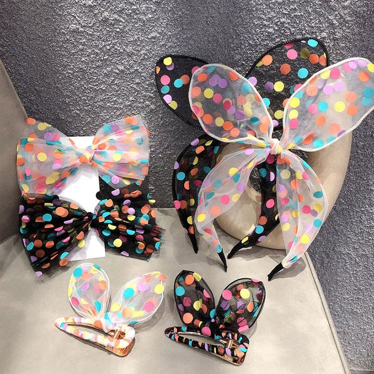 

Hair accessories cute lace tulle color polka dot bow hairpin headband