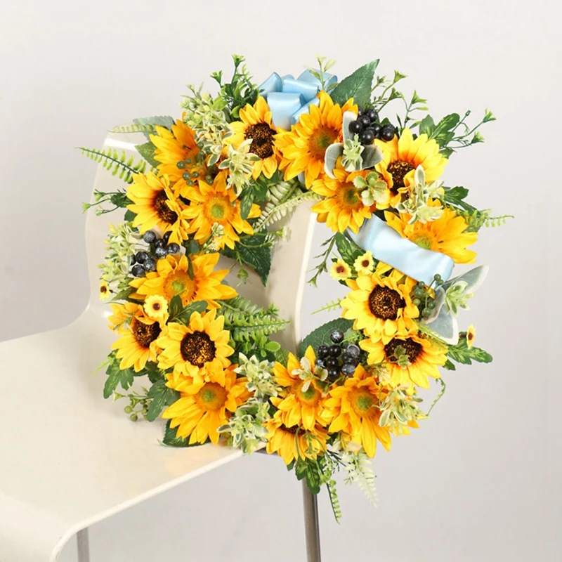 

Artificial Bee Festival Sunflower Wreath Summer Wreath for Front Door Wall Window Wedding Party Farmhouse Home Decor