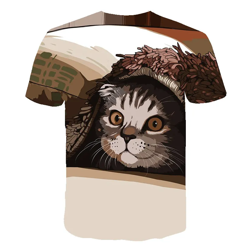 

4-14T Kids Clothes Cat Graphic t-shirts Animals Pattern tshirts For Boys Summer Funny Short Sleeve Tees 12 Year Old Girl Tops