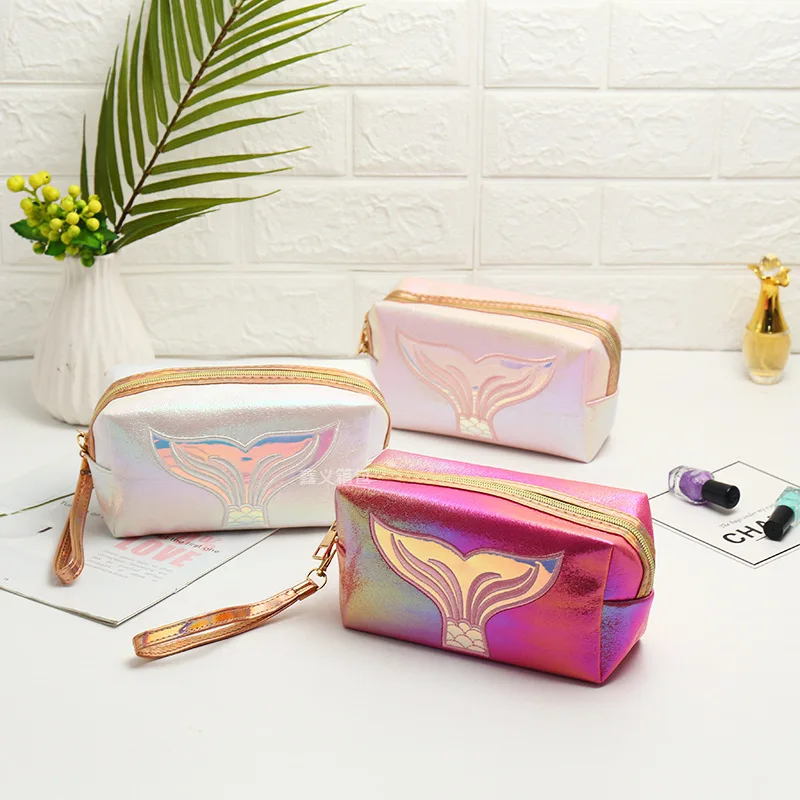 

The New PU Laser Cosmetic Bag Creative Fishtail Carry-on Portable Large-capacity Storage Bag Hand-held Colorful Wash Bag