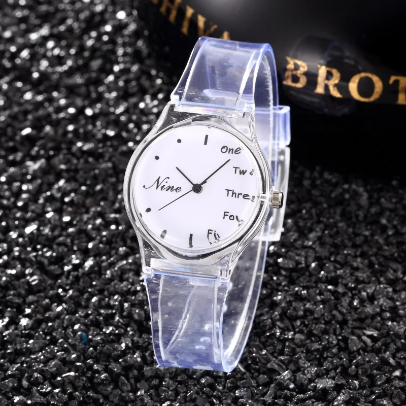 Детские часы креативные с силиконовым прозрачным ремешком аналоговые кварцевые