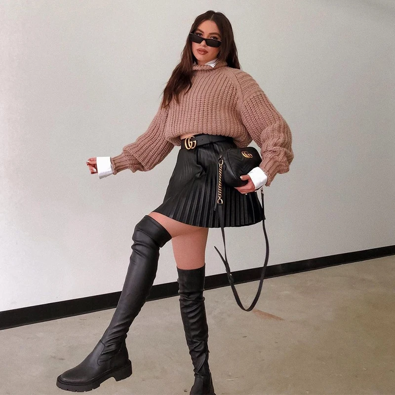 

Women Solid Side Zipper Mini Pleated Skirts 2020 Autumn Winter Fashion Ladies High Waist Black A-Line Sexy Short Skirt